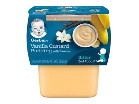 (Pack of 2) Gerber 2nd Foods Vanilla Custard Pudding With Bananas Baby Food, 4 oz Tubs For Sale