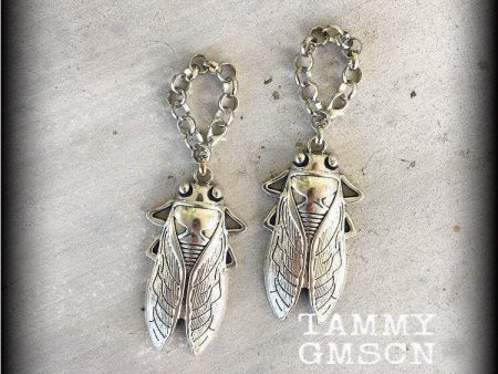 Silver cicada earrings-Tunnel dangles Online now