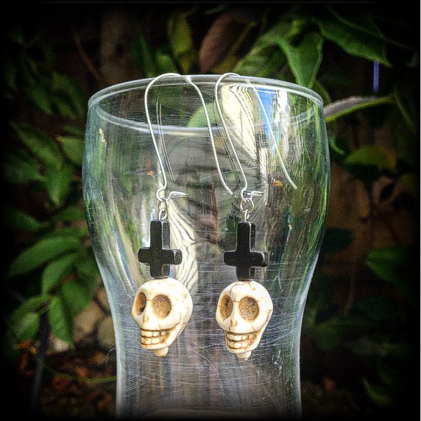 Baron Samedi earrings-Skull and cross earrings For Cheap