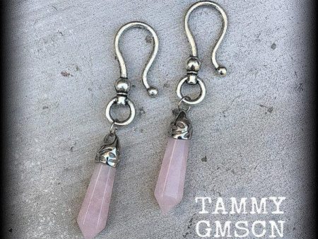 Rose quartz gauged earrings Online Sale