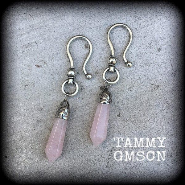 Rose quartz gauged earrings Online Sale