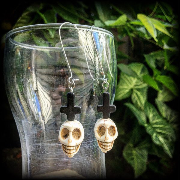 Baron Samedi earrings-Skull and cross earrings For Cheap