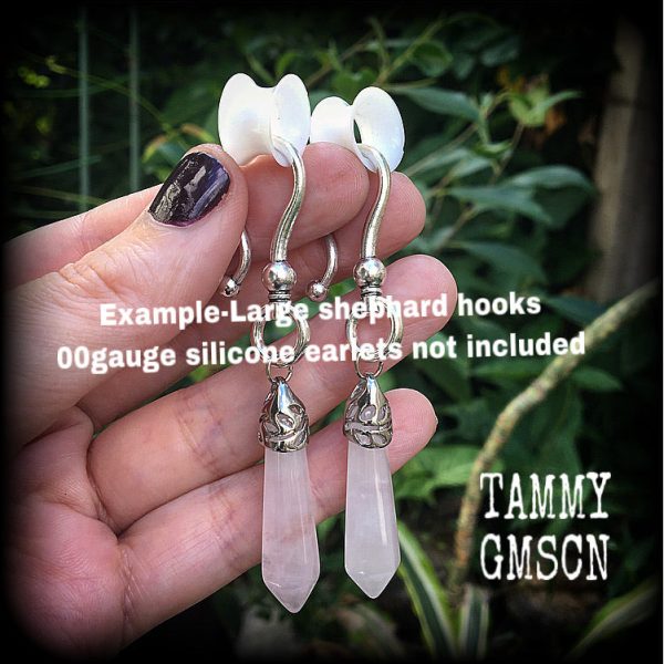 Rose quartz gauged earrings Online Sale