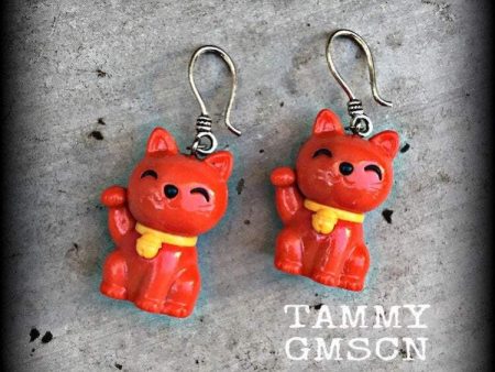 Cat earrings-Gauged earrings For Sale