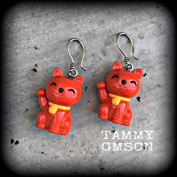 Cat earrings-Gauged earrings For Sale