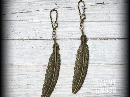 Feather tunnel earrings-Gauged earrings Fashion