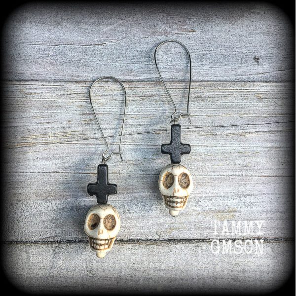 Baron Samedi earrings-Skull and cross earrings For Cheap