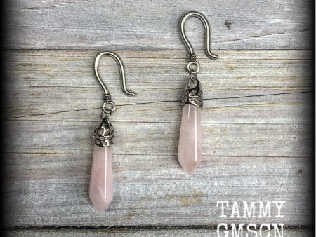 Rose quartz earrings-Gemstone earrings Supply