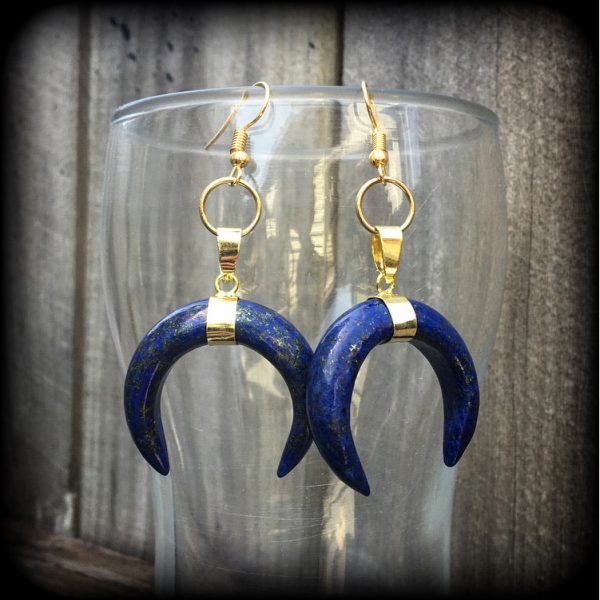 Lapis Lazuli double horn earrings-Gemstone earrings Online Hot Sale