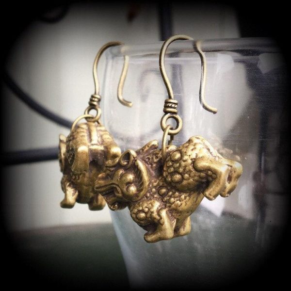 Foo Dog earrings-Chinese lion ear hangers Online Hot Sale