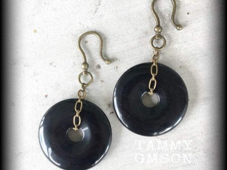 Black onyx gauged earrings-Gemstone earrings Online Hot Sale