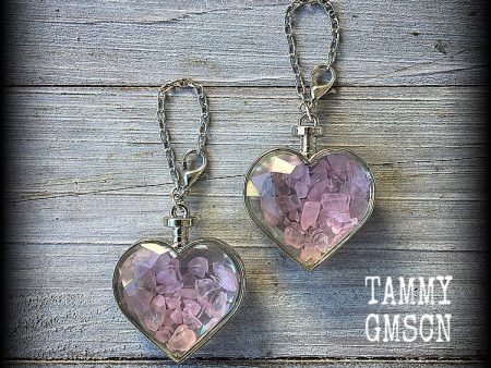 Rose quartz heart earrings-Tunnel dangles For Cheap