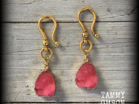 Pink druzy earrings-Ear hangers For Discount