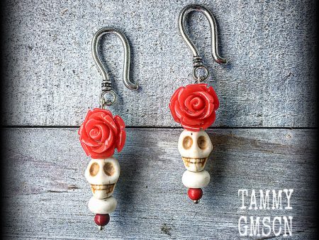 Day of the dead Rose and skull earrings Sale