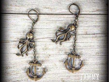 Octopus and anchor earrings-Sea shanty earrings Sale