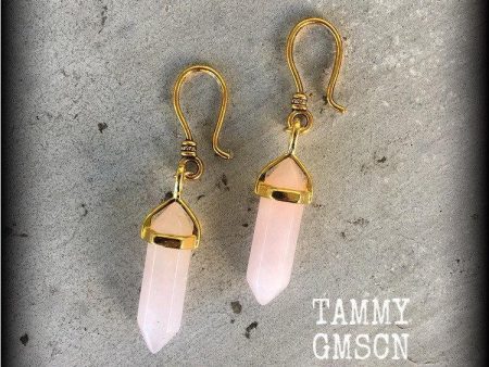 Rose quartz earrings-Gemstone ear hangers on Sale