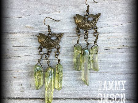 Dagon earrings-Antique bronze and druzy earrings on Sale