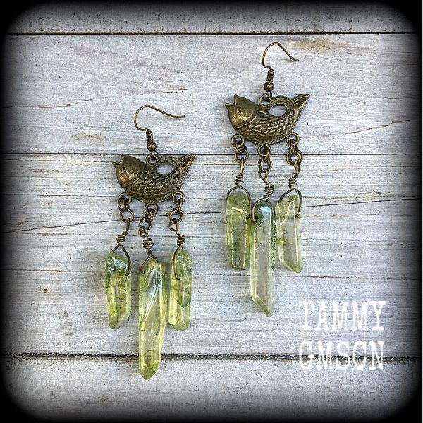 Dagon earrings-Antique bronze and druzy earrings on Sale