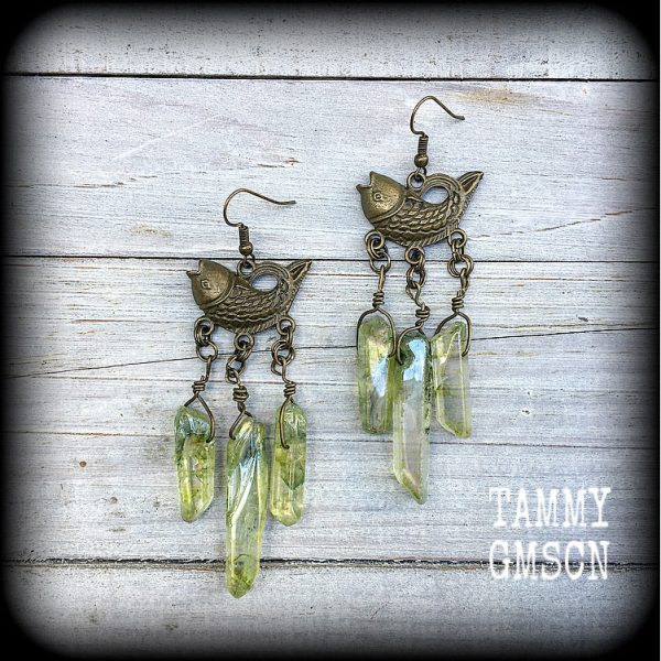 Dagon earrings-Antique bronze and druzy earrings on Sale